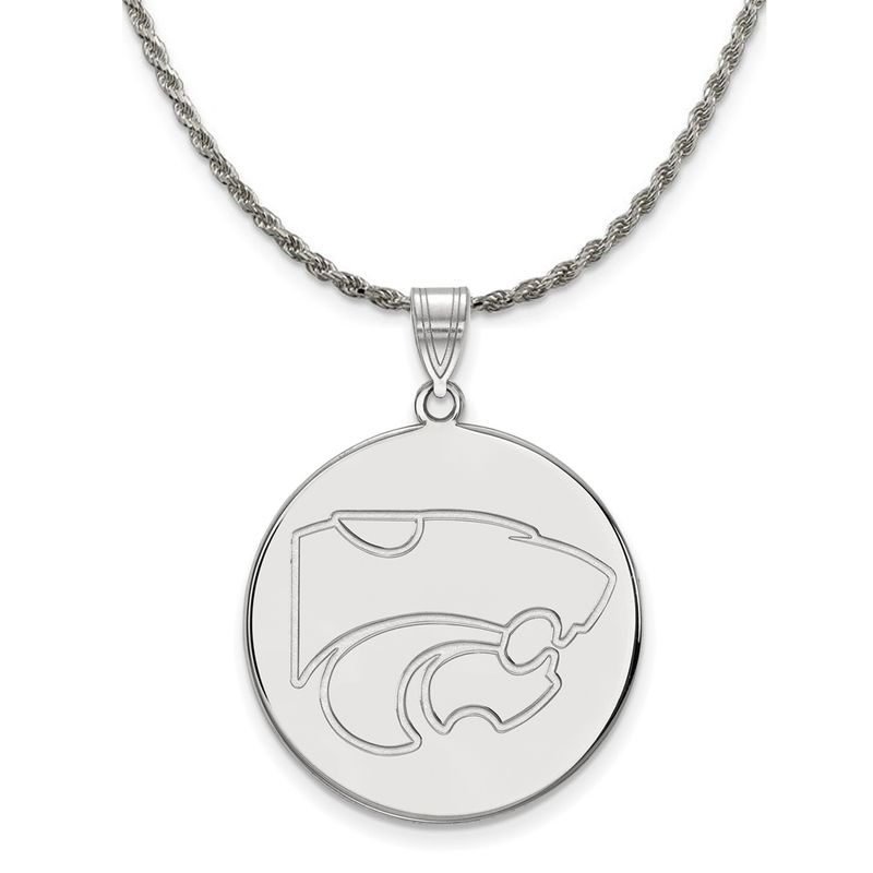 Sterling Silver Kansas State Xl Logo Disc Necklace - 20 Inch